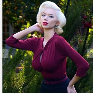 Pinupgirl Clothing Malia top in merlot ITY